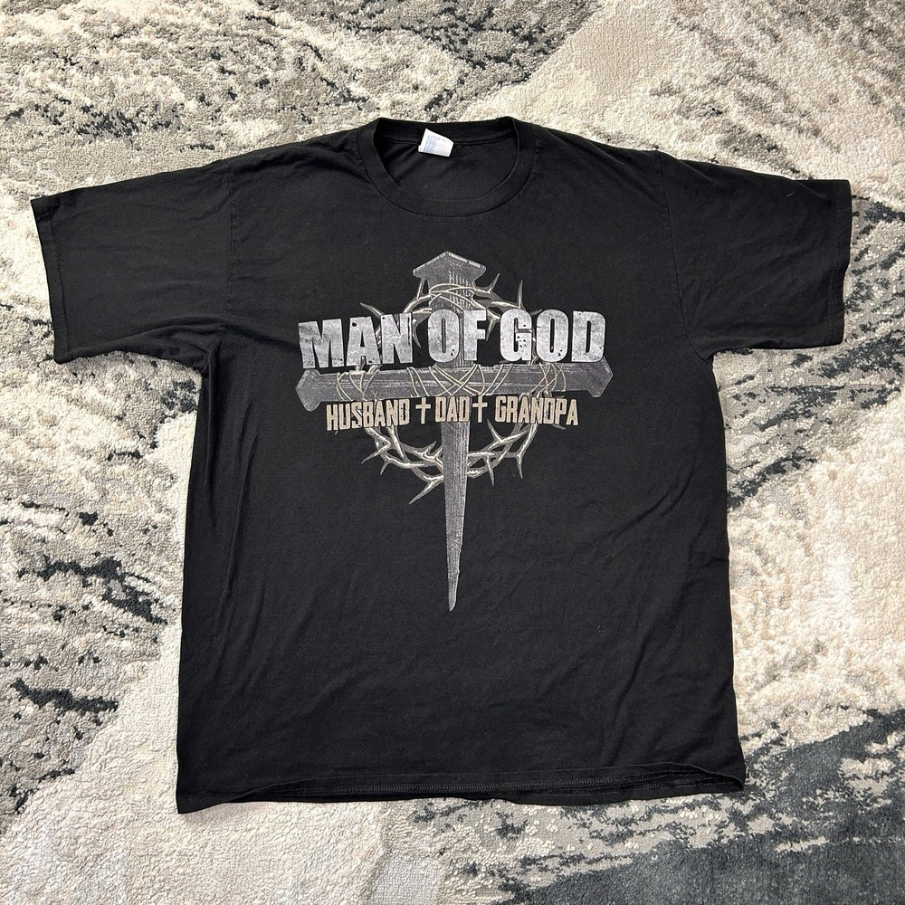 Y2K Jesus Tee Man Of God Husband Dad Grandpa Christian Cross Men's T-Shirt‎ Sz L